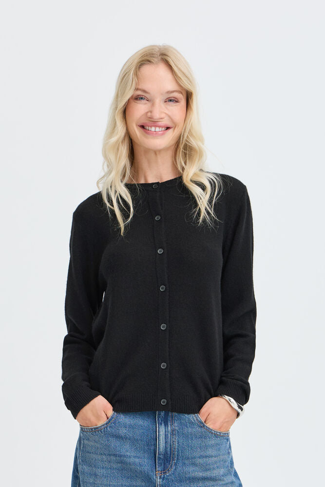 CARDIGAN IN LANA E CASHMERE NERO / CREMA