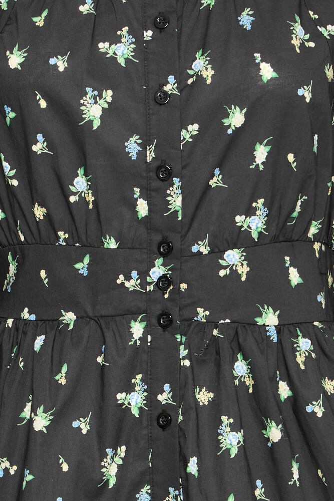ABITO NERO A FIORI IN COTONE
