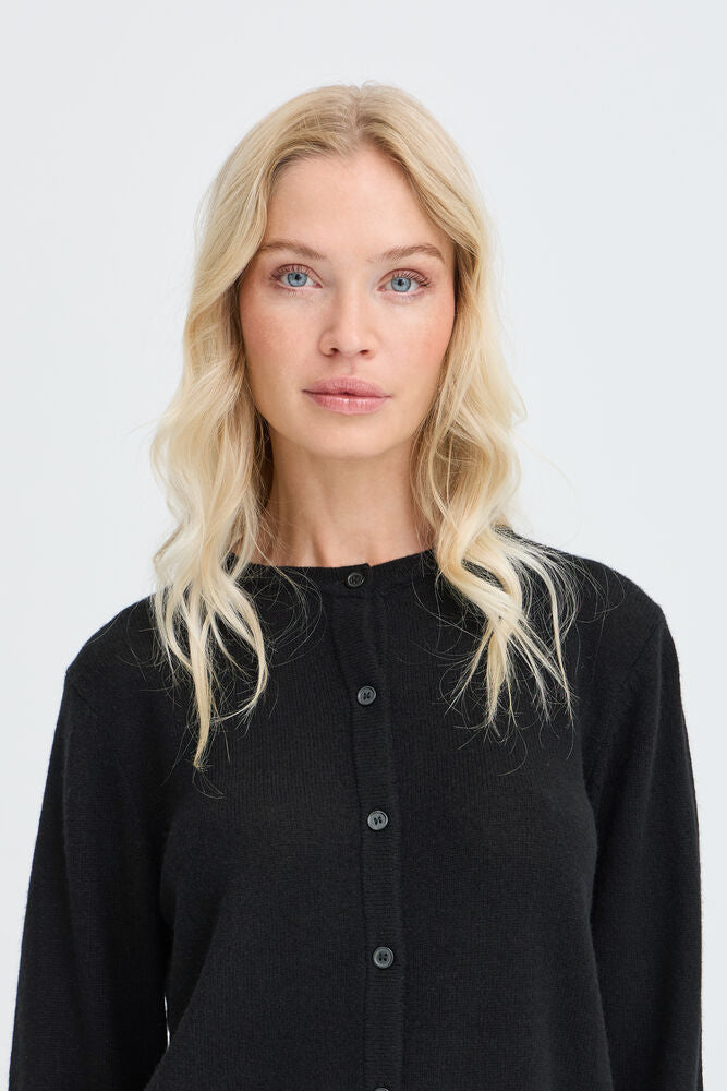 CARDIGAN IN LANA E CASHMERE NERO / CREMA