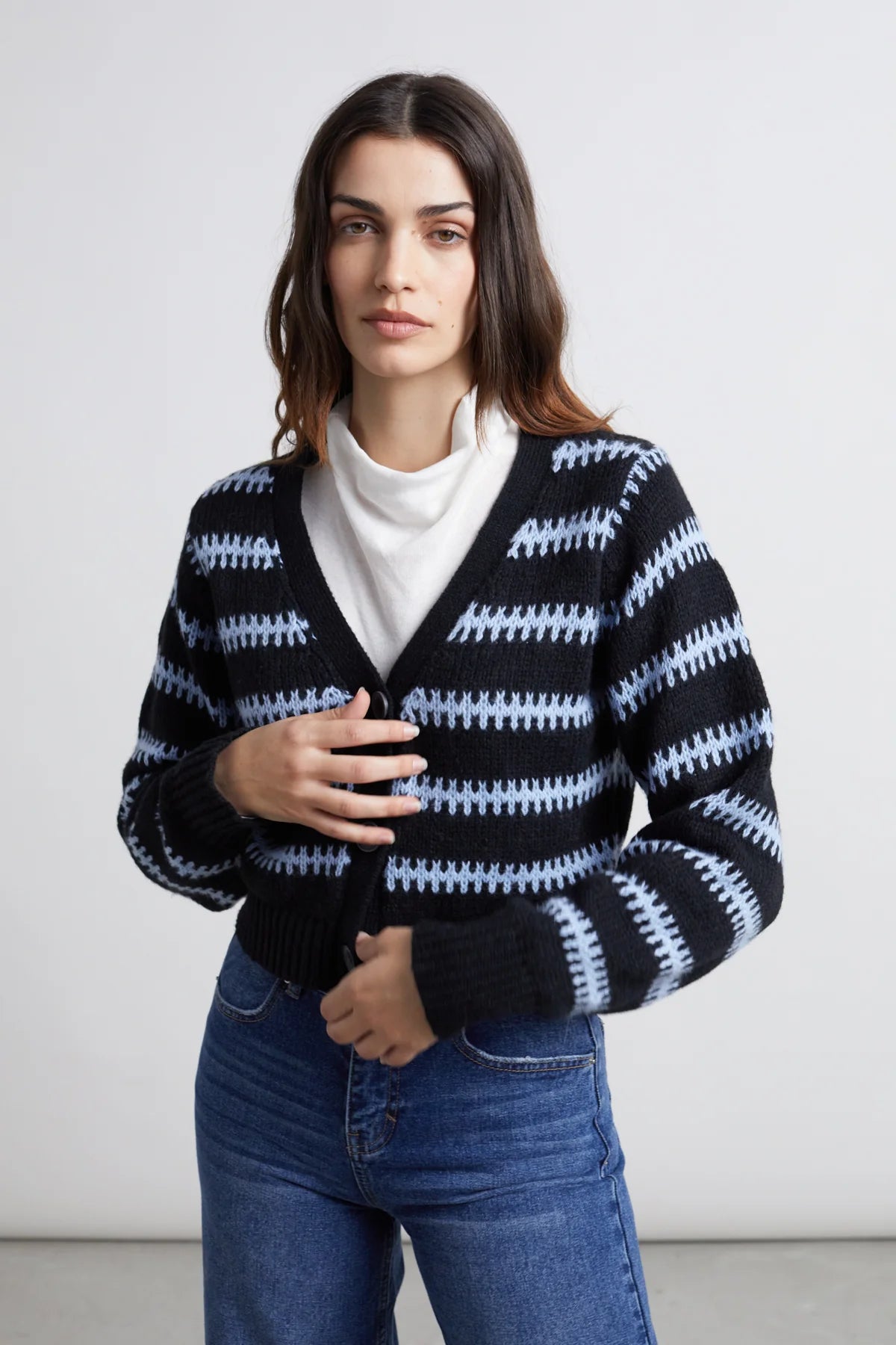 CARDIGAN A RIGHE AZZURRE