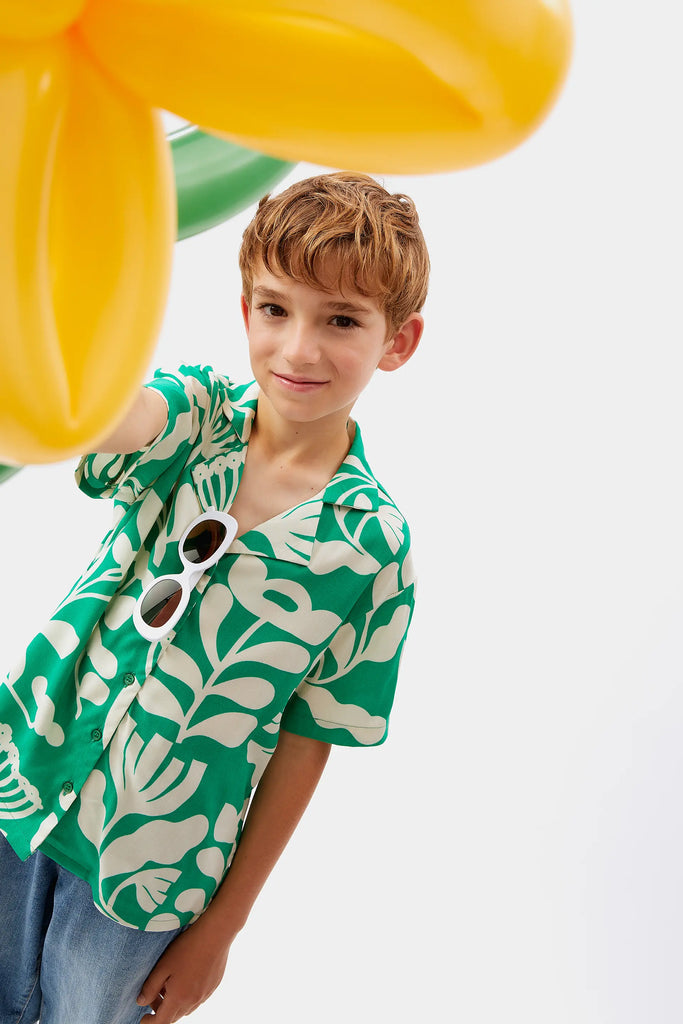 CAMICIA KIDS VERDE A FIORI