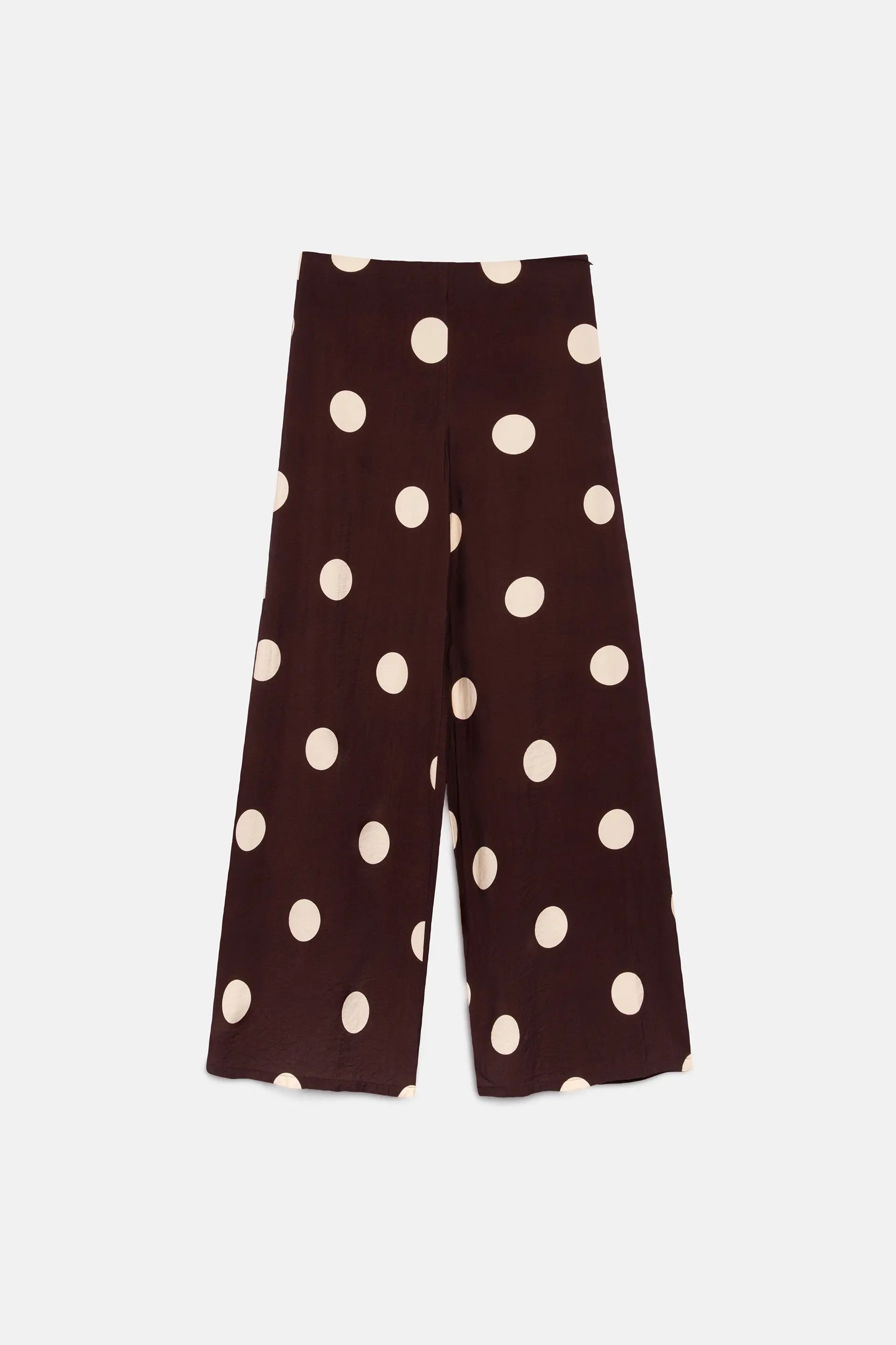 PANTALONI MARRONI CON POIS AVORIO