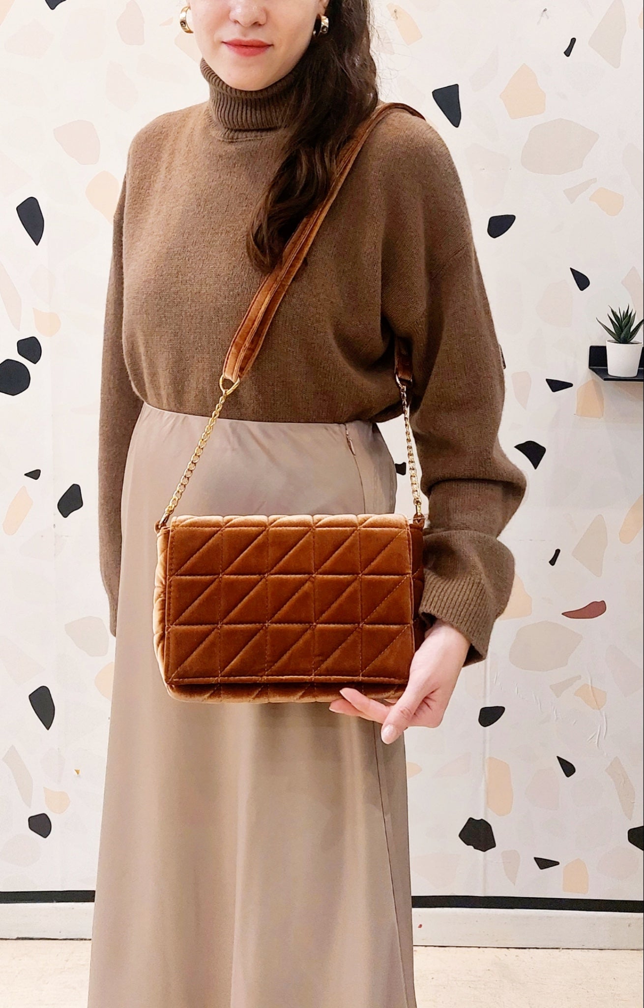 BORSA IN VELLUTO TRAPUNTATO CHAMPAGNE