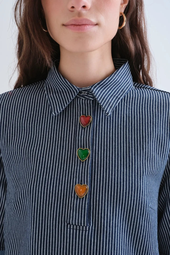 ABITO CORTO IN DENIM A RIGHE BLU E BIANCHE