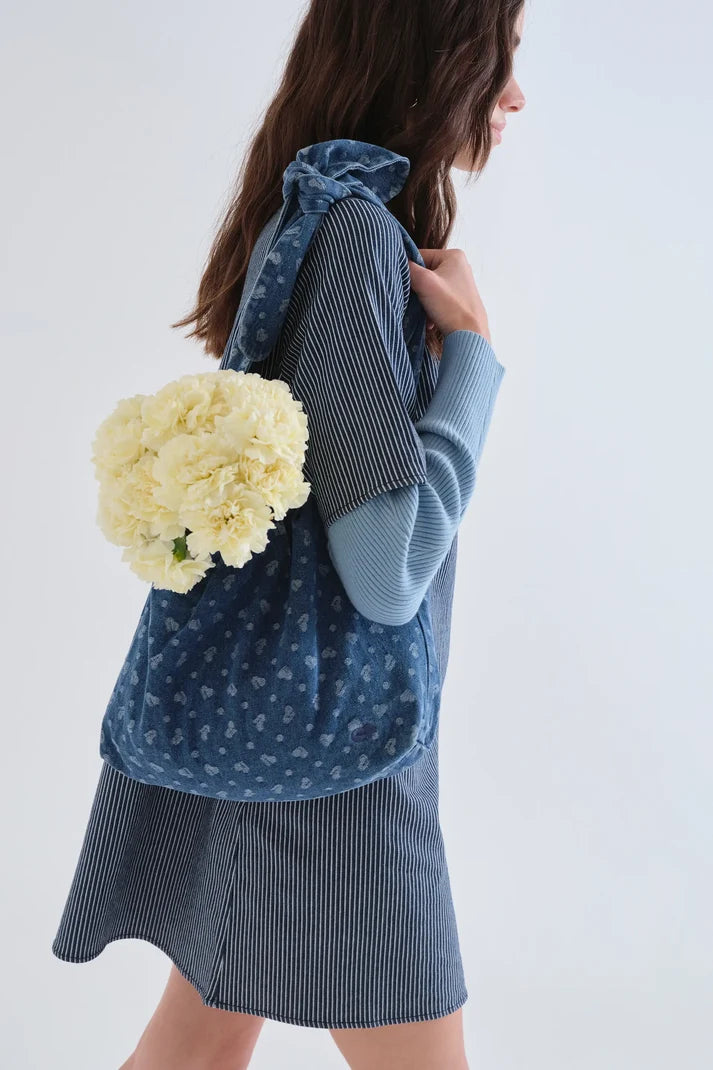 ABITO CORTO IN DENIM A RIGHE BLU E BIANCHE
