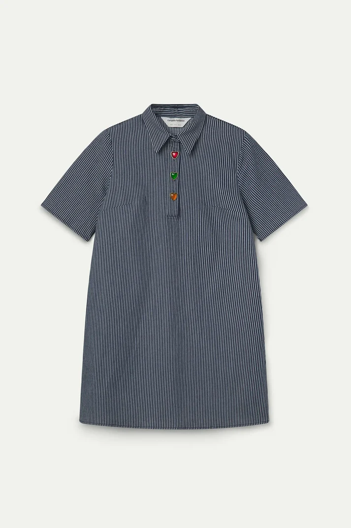 ABITO CORTO IN DENIM A RIGHE BLU E BIANCHE