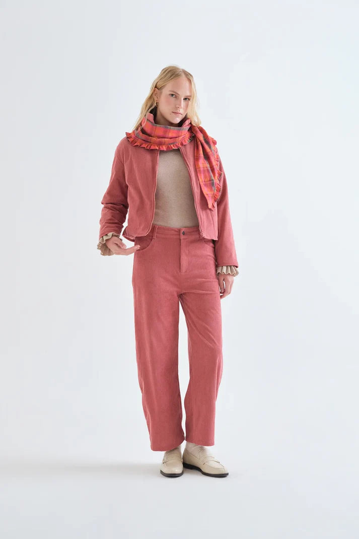 PANTALONI ROSA IN VELLUTO A COSTE