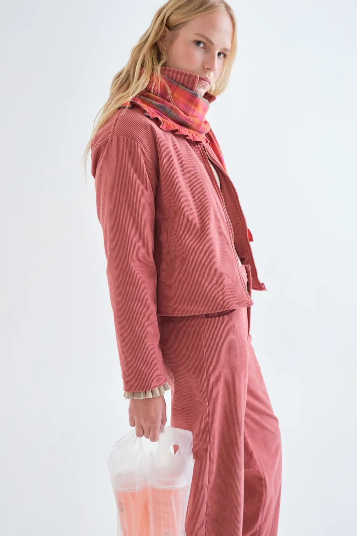 PANTALONI ROSA IN VELLUTO A COSTE