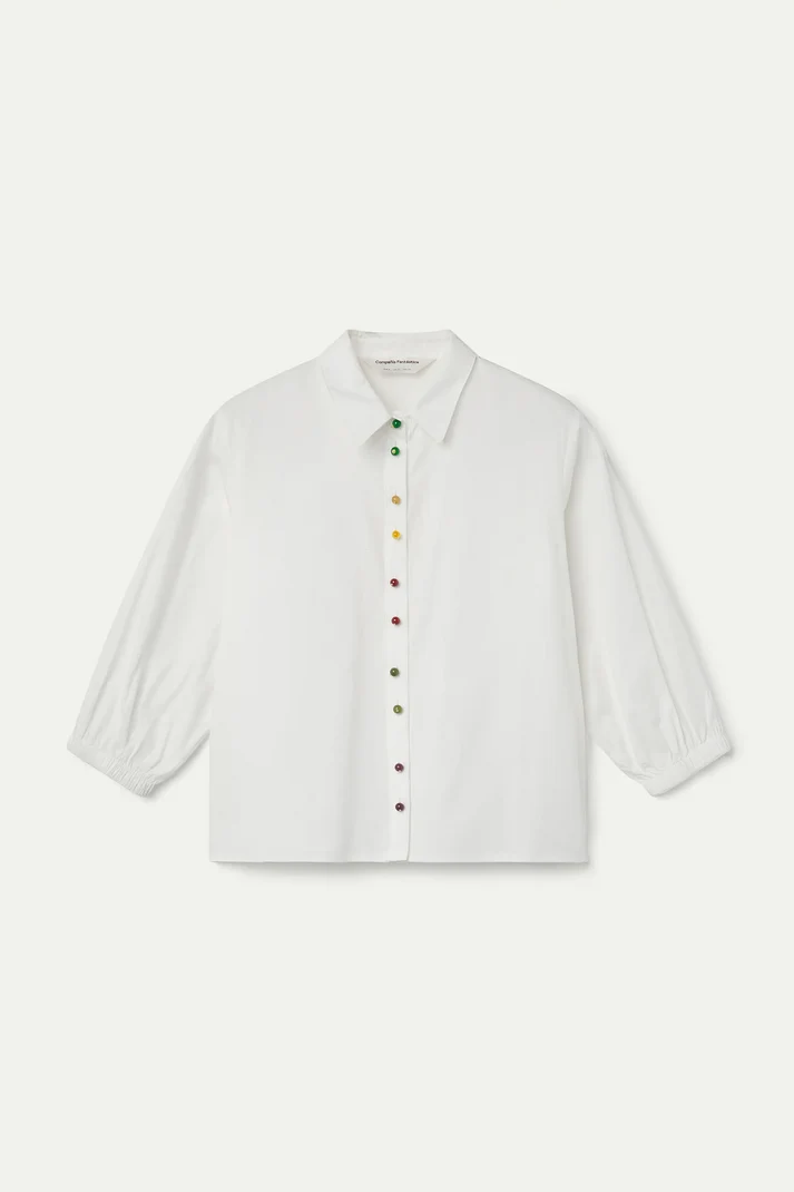 CAMICIA BIANCA 100% COTONE CON BOTTONI GIOIELLO MULTICOLOR