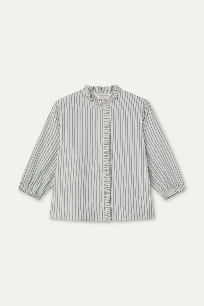 CAMICIA A RIGHE NERE CON DETTAGLIO VOLANT