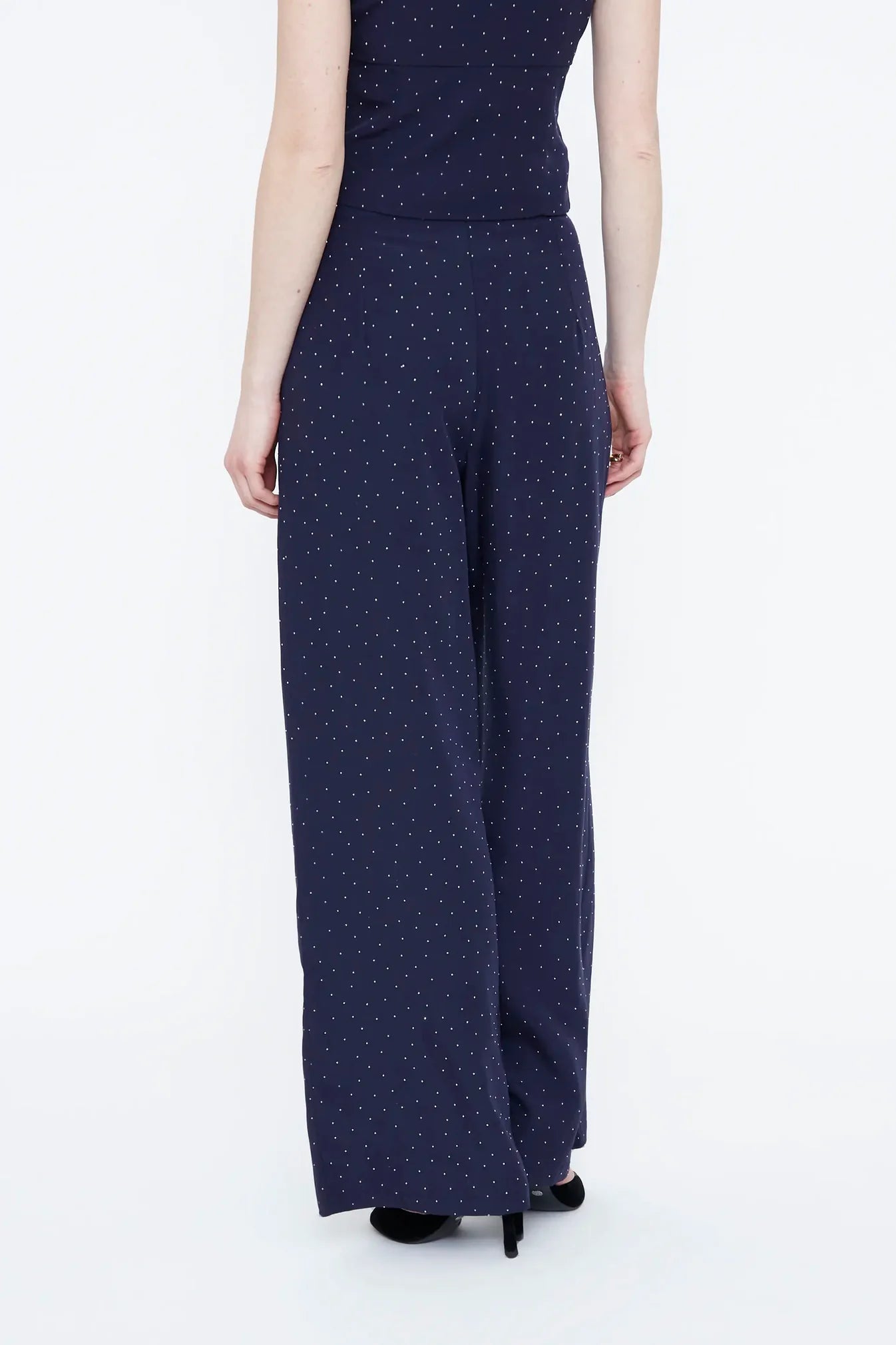 PANTALONI BLU NAVY IN CREPE CON APPLICAZIONI