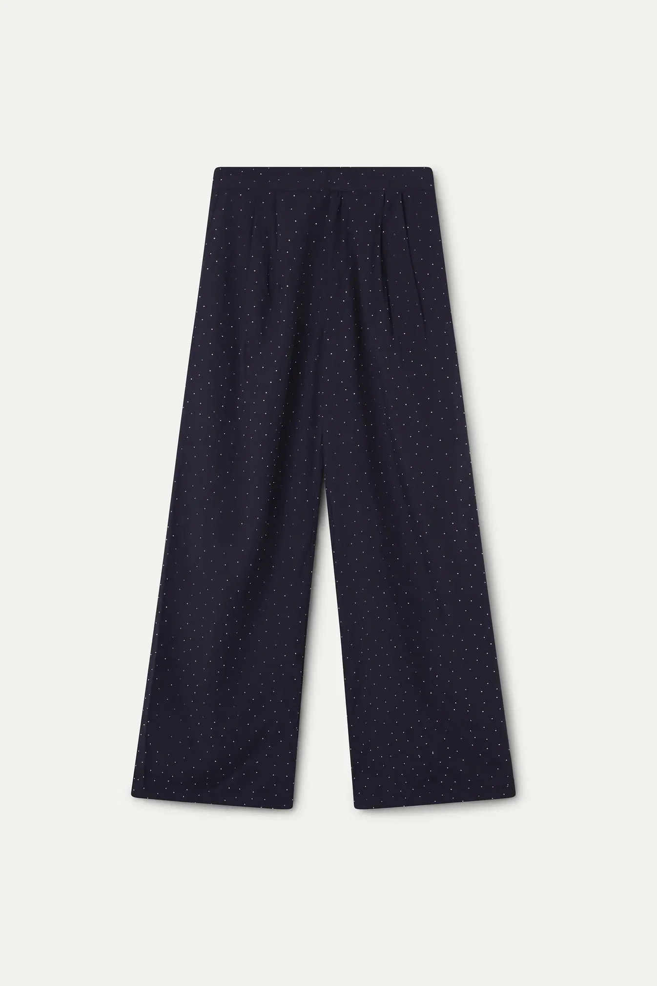 PANTALONI BLU NAVY IN CREPE CON APPLICAZIONI