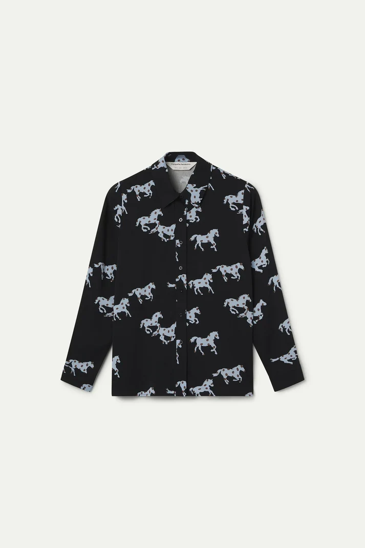 Camicia con stampa cavalli in viscosa