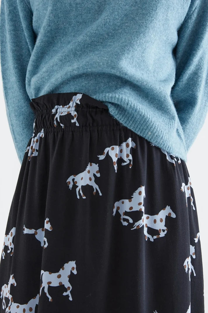 Gonna midi con stampa cavalli in viscosa