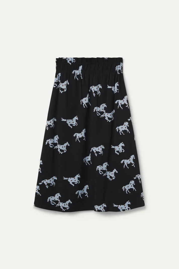 Gonna midi con stampa cavalli in viscosa