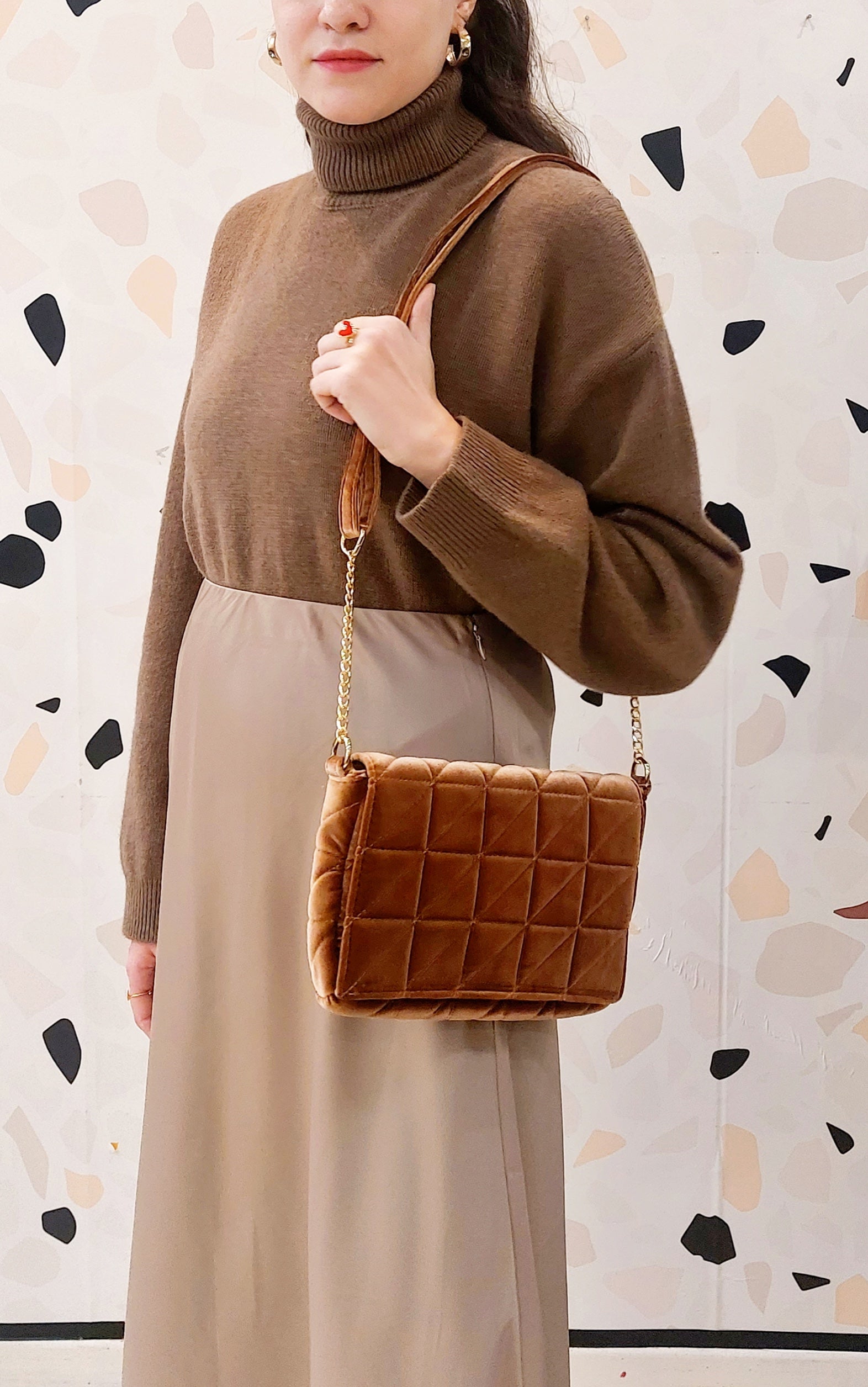 BORSA IN VELLUTO TRAPUNTATO CHAMPAGNE