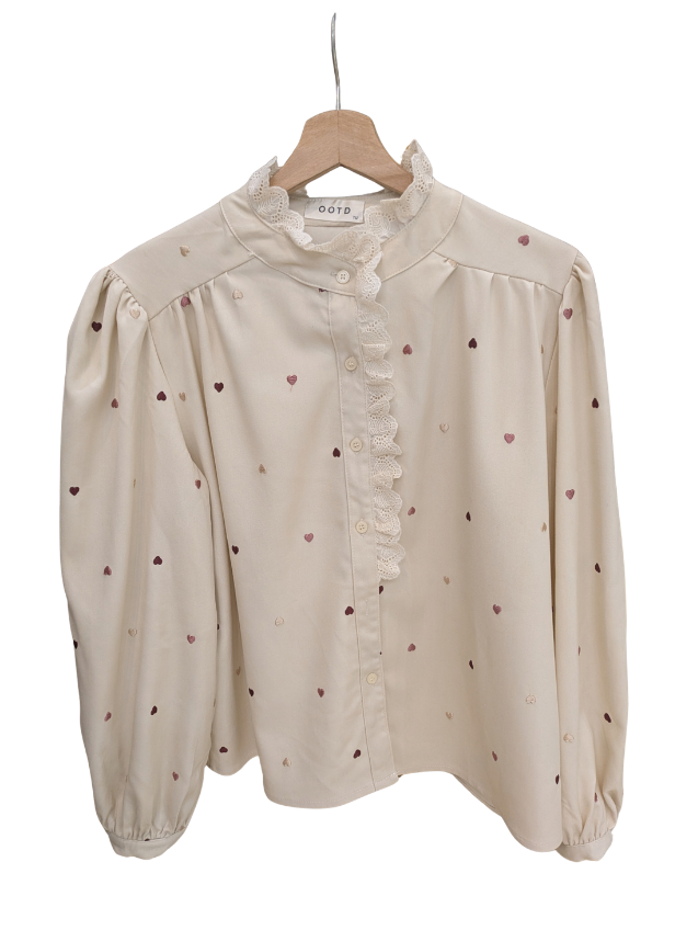 CAMICIA IN COTONE CON CUORI E PIZZO