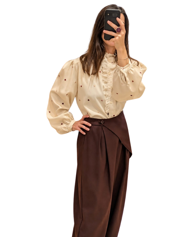 CAMICIA IN COTONE CON CUORI E PIZZO