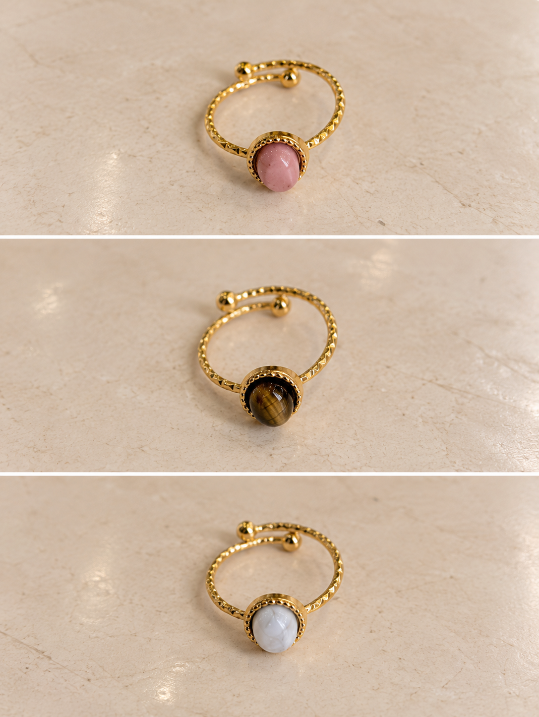ANELLO REGOLABILE IN ACCIAIO E PIETRA
