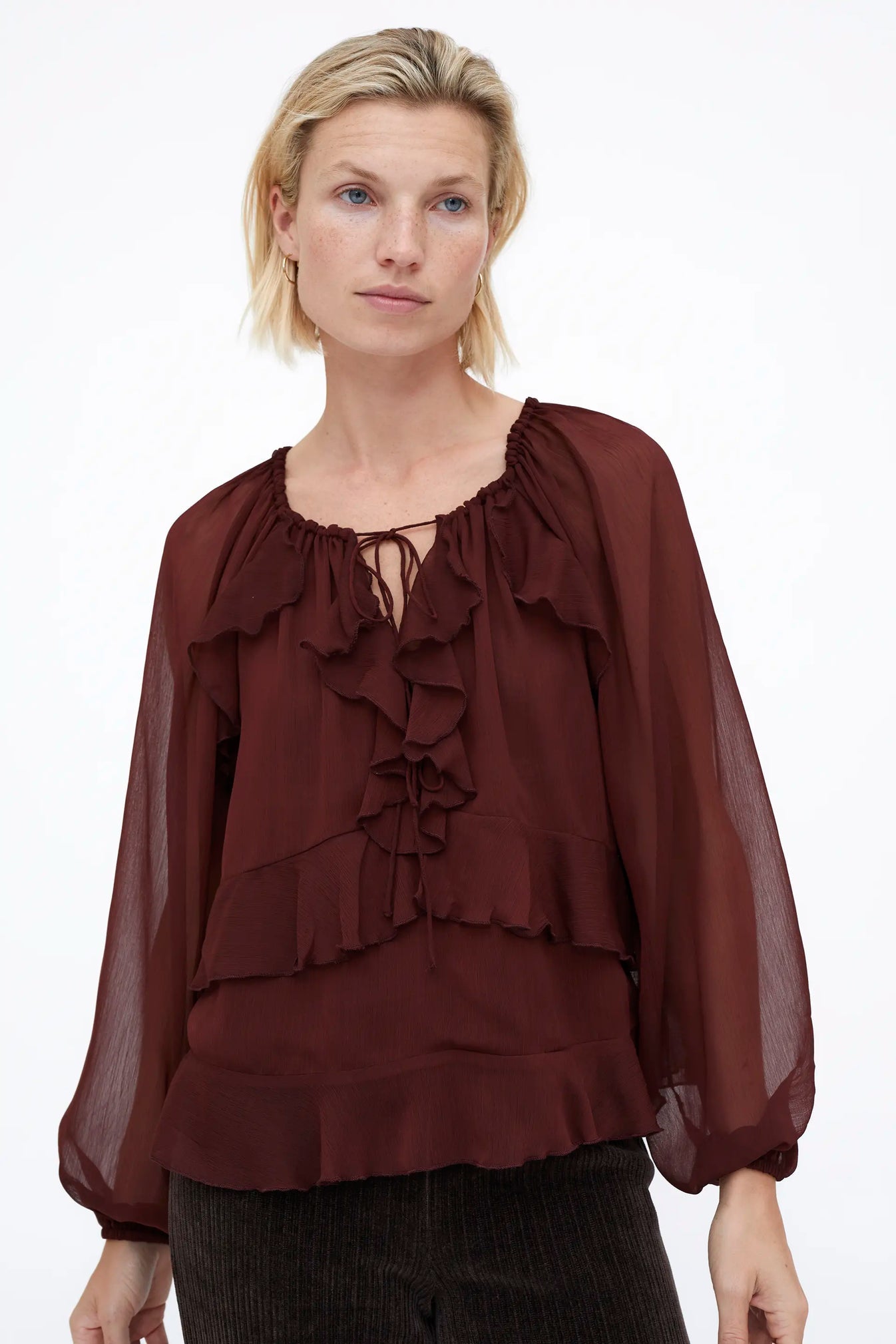 TOP IN CHIFFON MARRONE