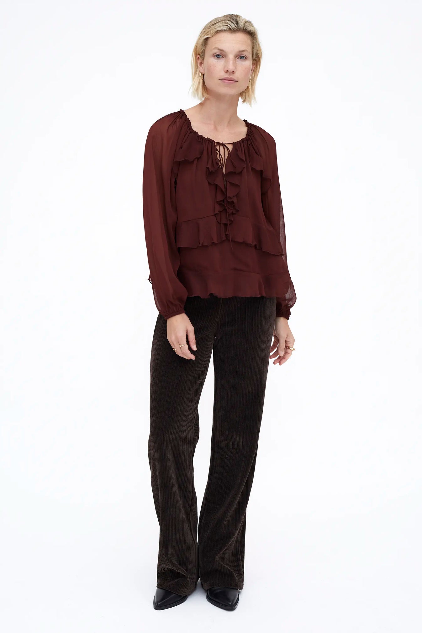 TOP IN CHIFFON MARRONE
