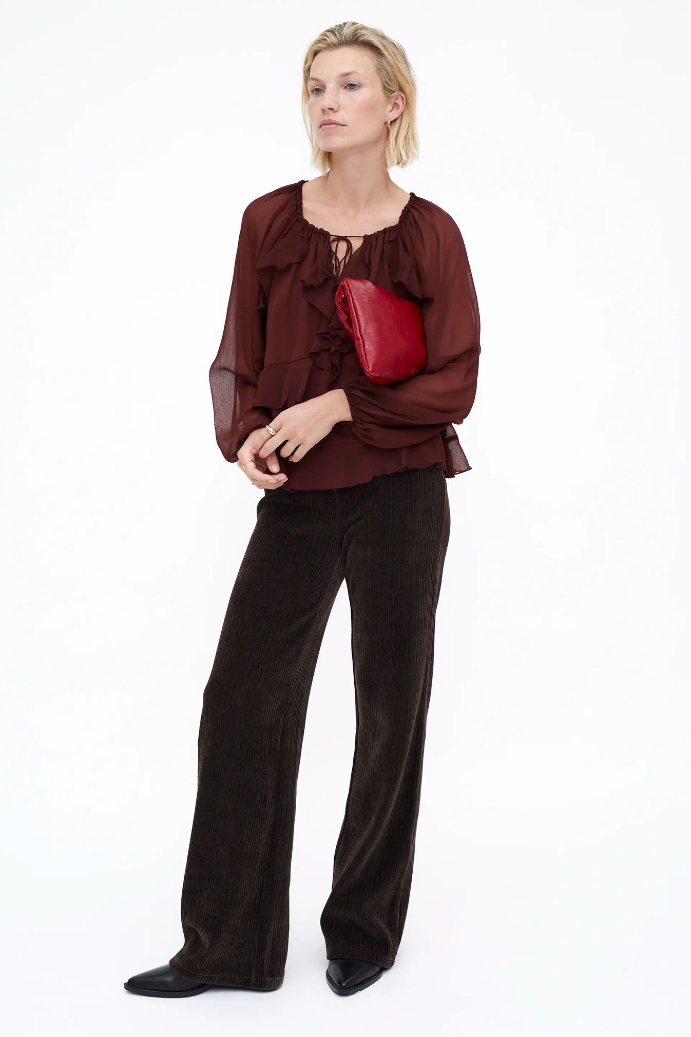 TOP IN CHIFFON MARRONE