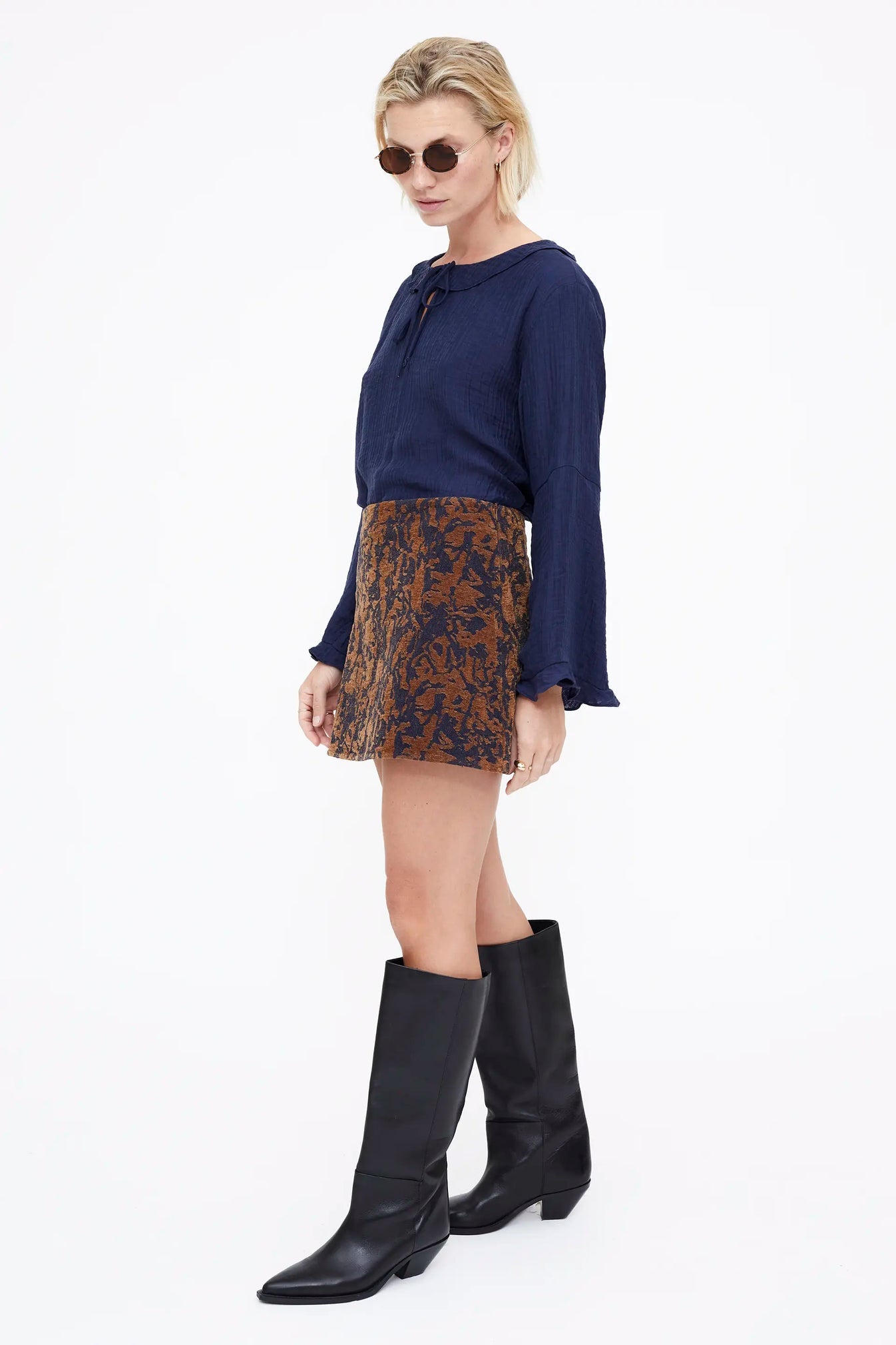 GONNA IN JACQUARD BLU NAVY E MARRONE