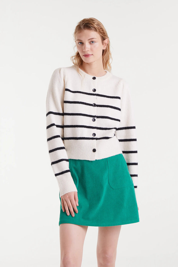CARDIGAN BIANCO A RIGHE NERE