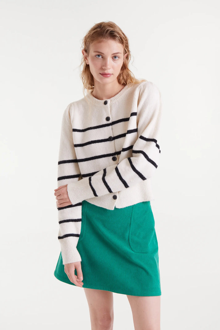 CARDIGAN BIANCO A RIGHE NERE