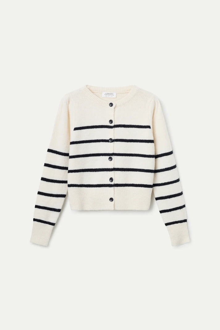 CARDIGAN BIANCO A RIGHE NERE