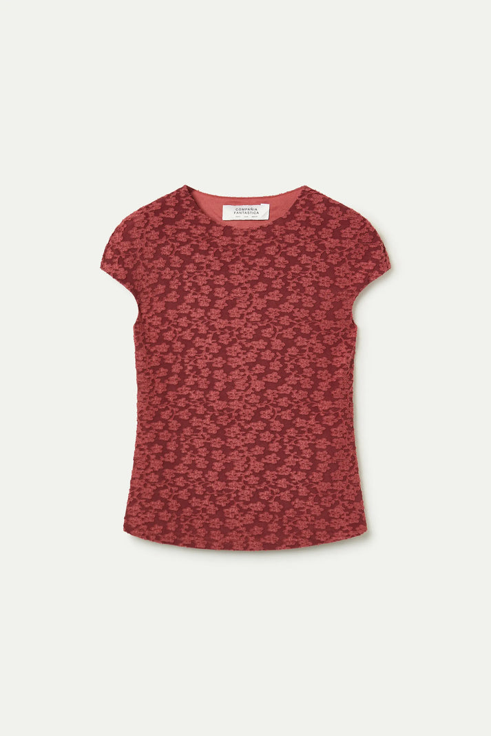 T-SHIRT IN PIZZO COLOR MATTONE