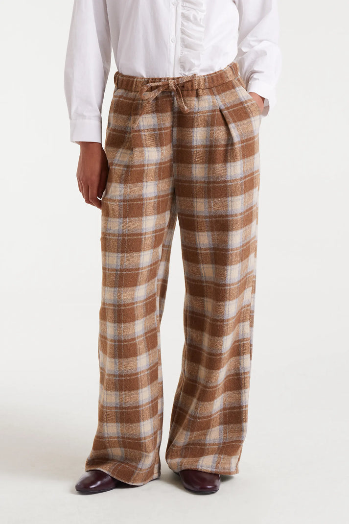 PANTALONE IN TARTAN MARRONE