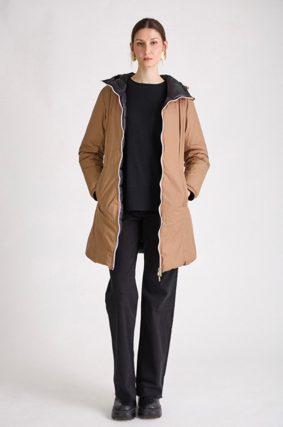 PARKA REVERSIBILE NERO E CAMMELLO