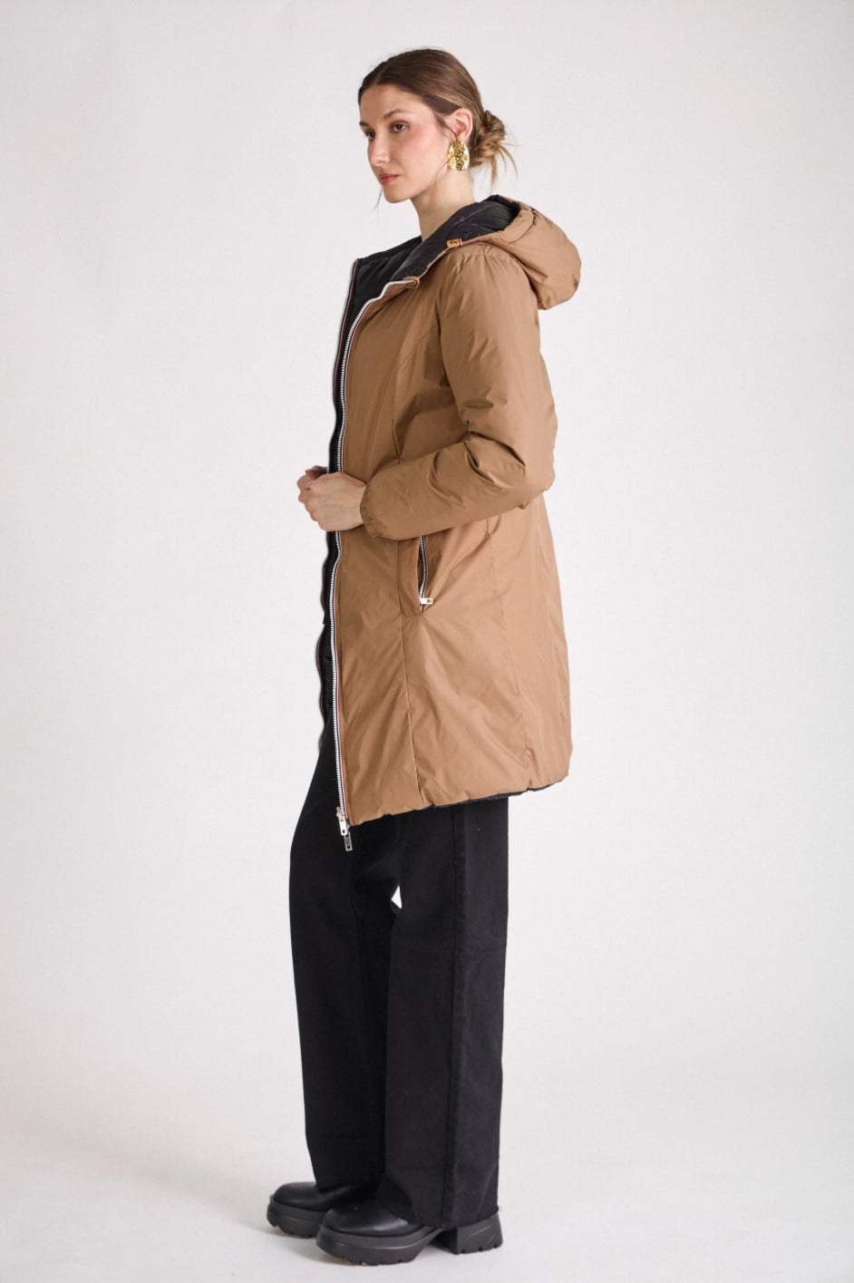 PARKA REVERSIBILE NERO E CAMMELLO