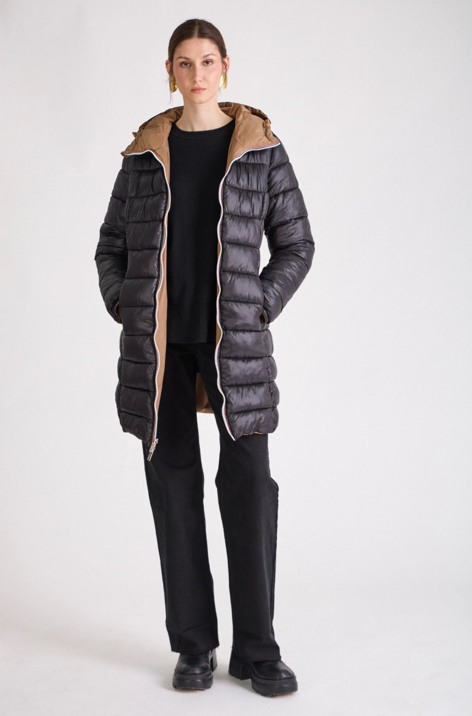 PARKA REVERSIBILE NERO E CAMMELLO