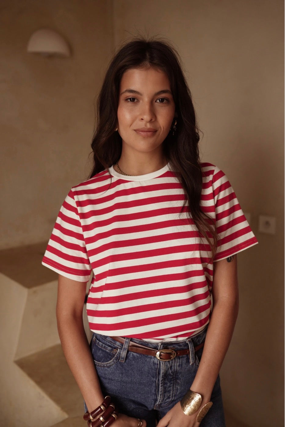 T-SHIRT A RIGHE ROSSE E BIANCHE