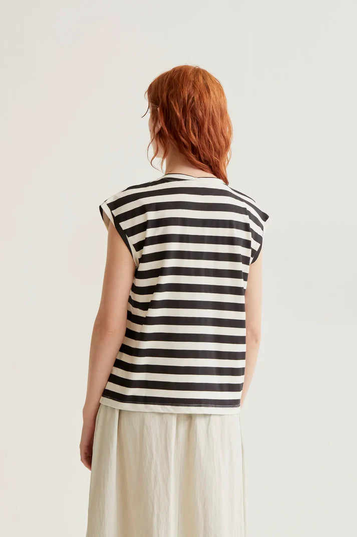 T-SHIRT A RIGHE E RICAMO TULIPANO