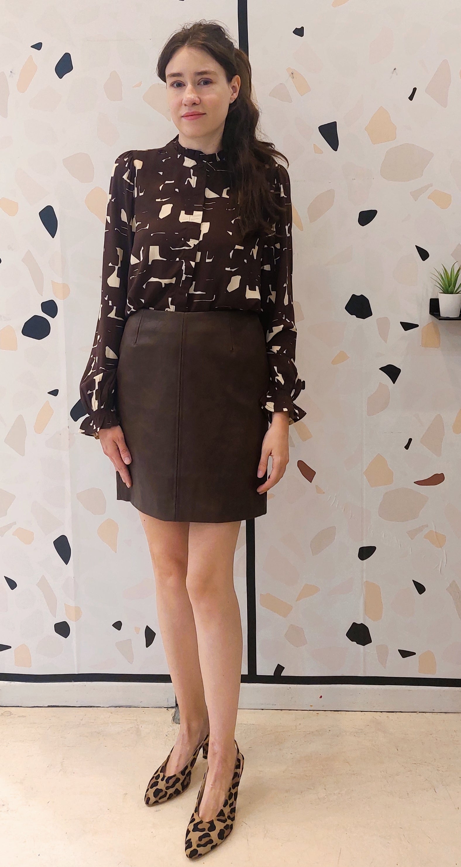 CAMICIA IN FANTASIA GEOMETRICA MARRONE