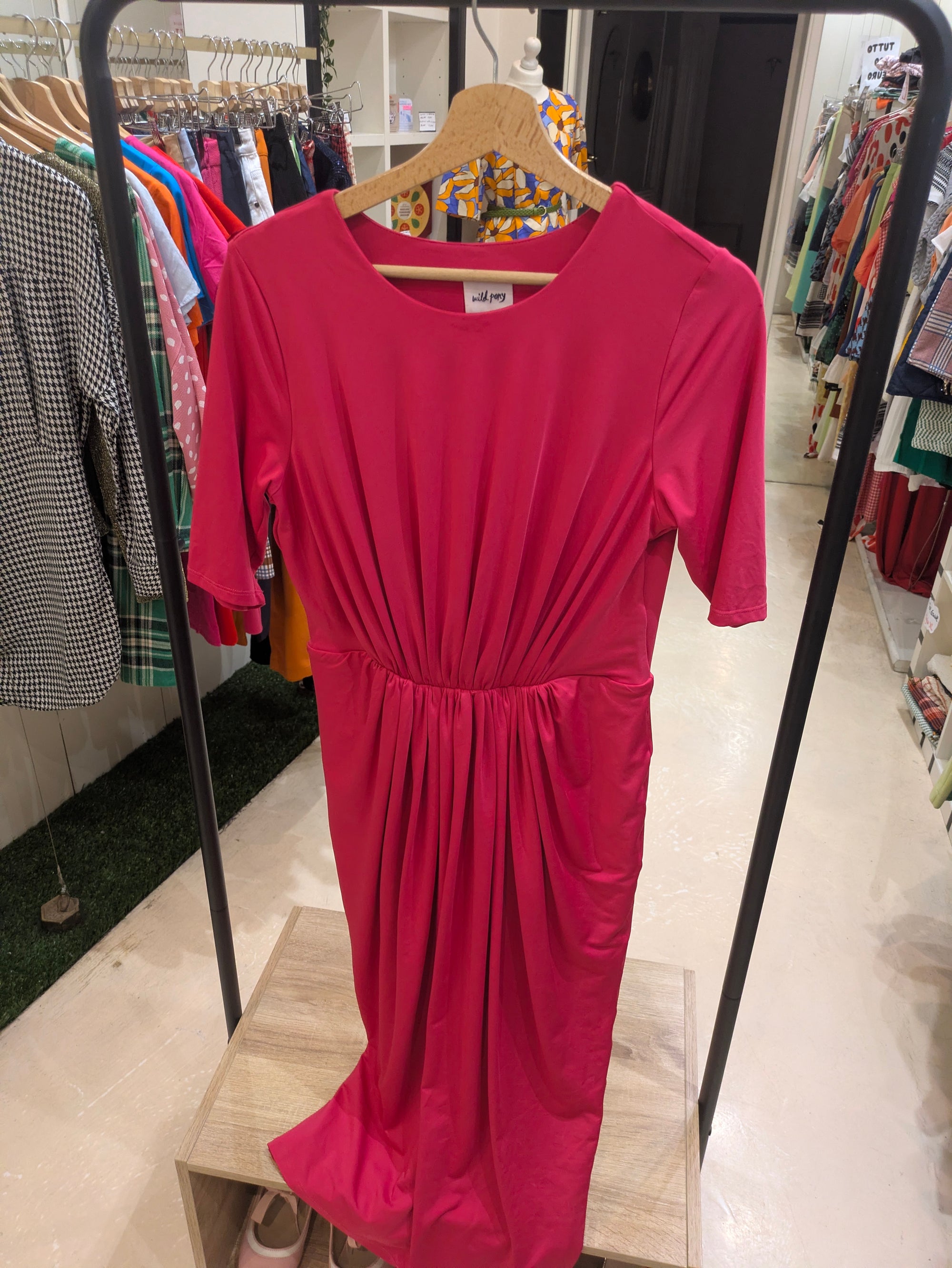 ABITO MIDI FUCSIA DRAPPEGGIATO