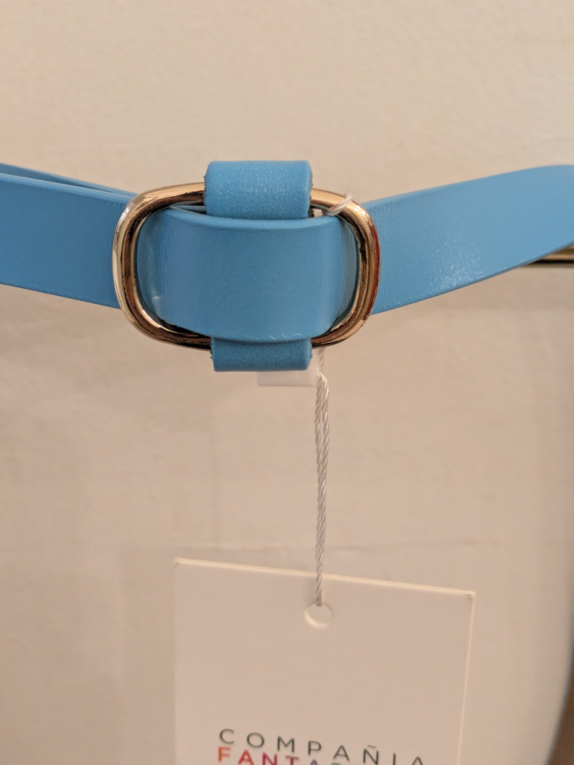CINTURA SOTTILE AZZURRA CON FIBBIA ORO