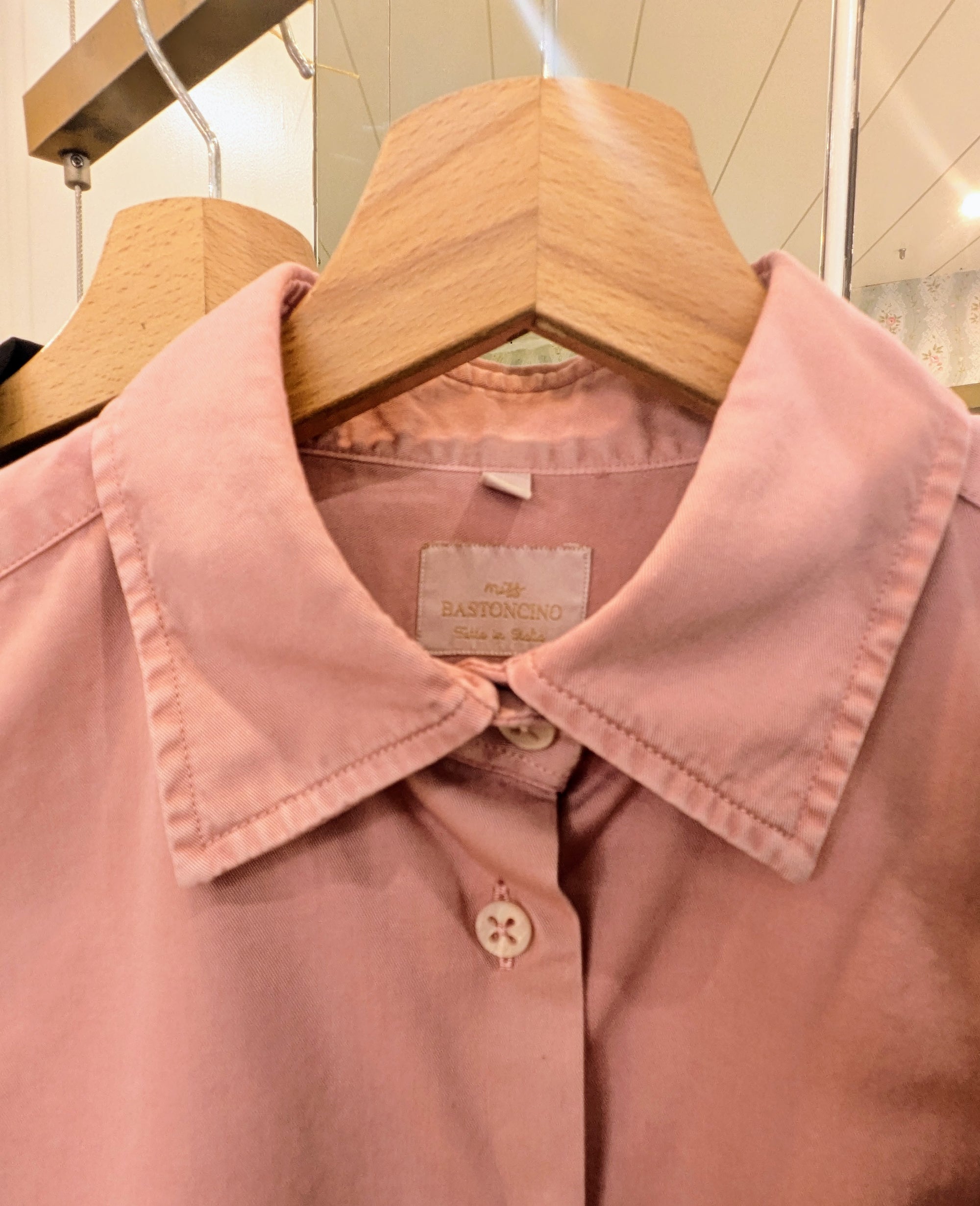 CAMICIA ROSA IN GABARDINA LAVATA