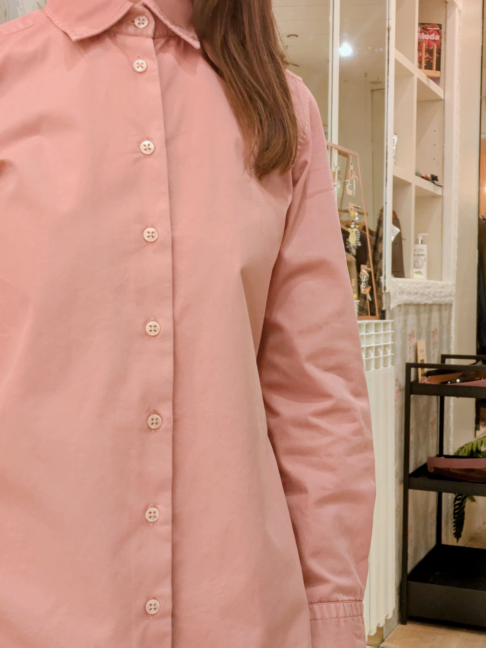 CAMICIA ROSA IN GABARDINA LAVATA