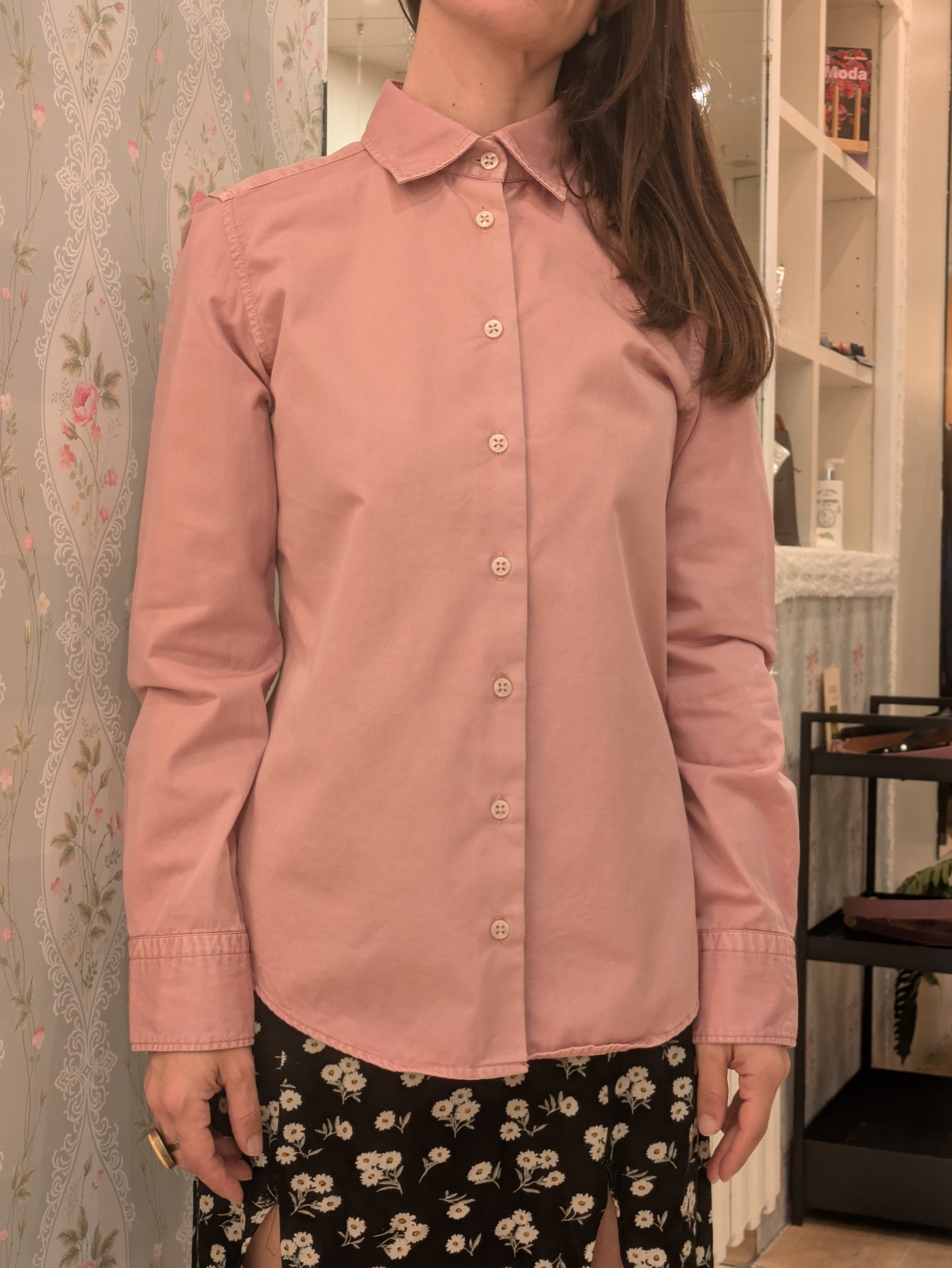 CAMICIA ROSA IN GABARDINA LAVATA