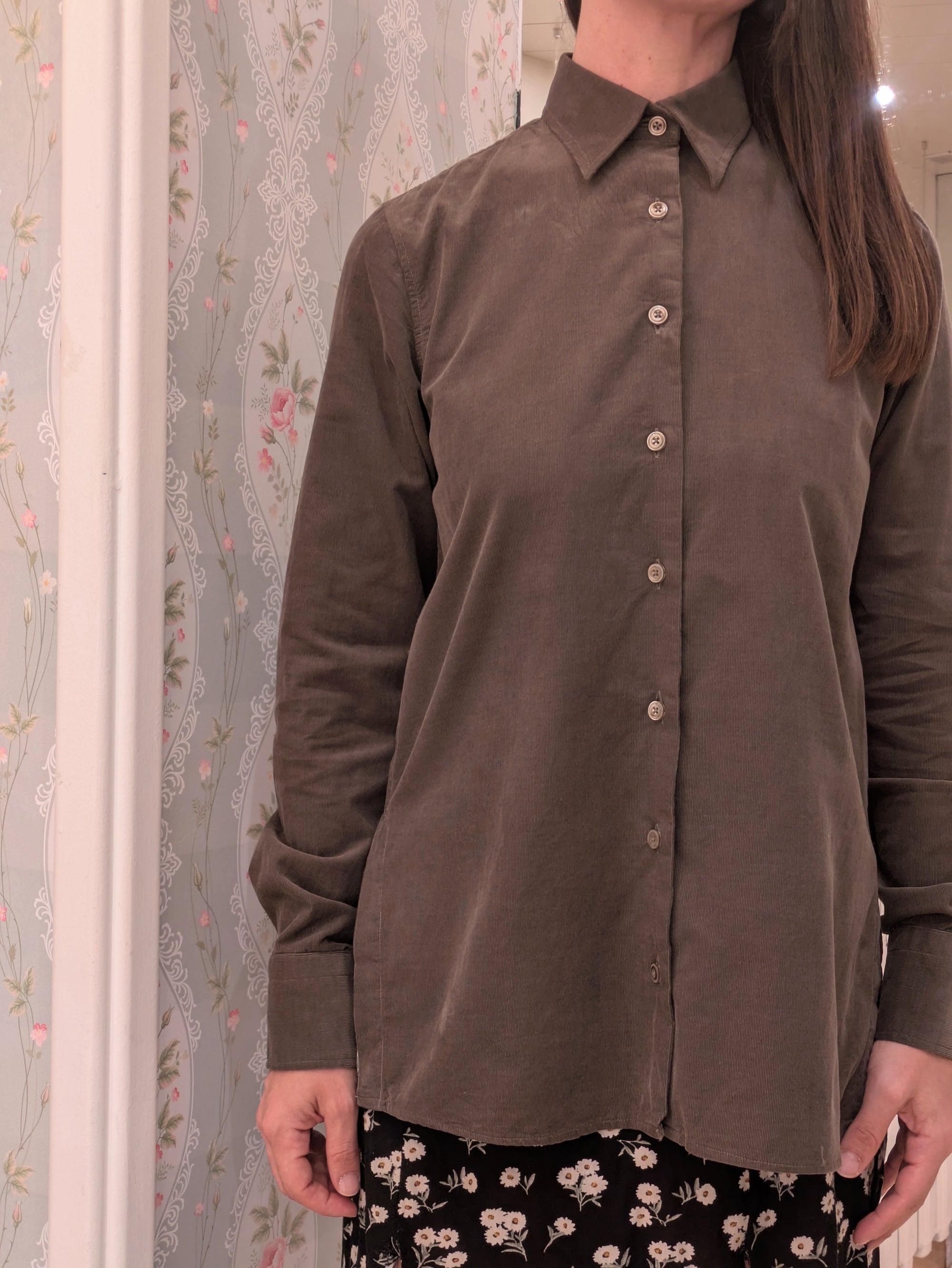 CAMICIA VERDE MILITARE/FANGO E CAMMELLO IN VELLUTO DI COTONE