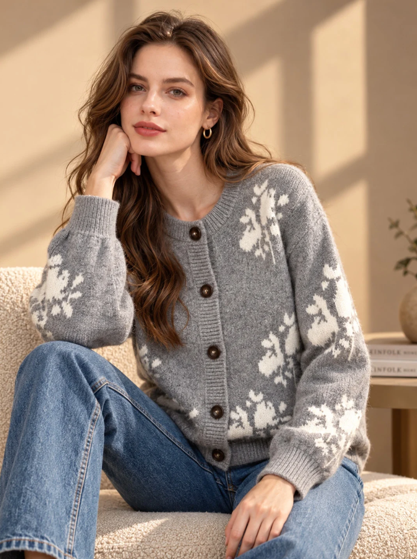 CARDIGAN LAVORATO A MAGLIA CON MOTIVO FLOREALE