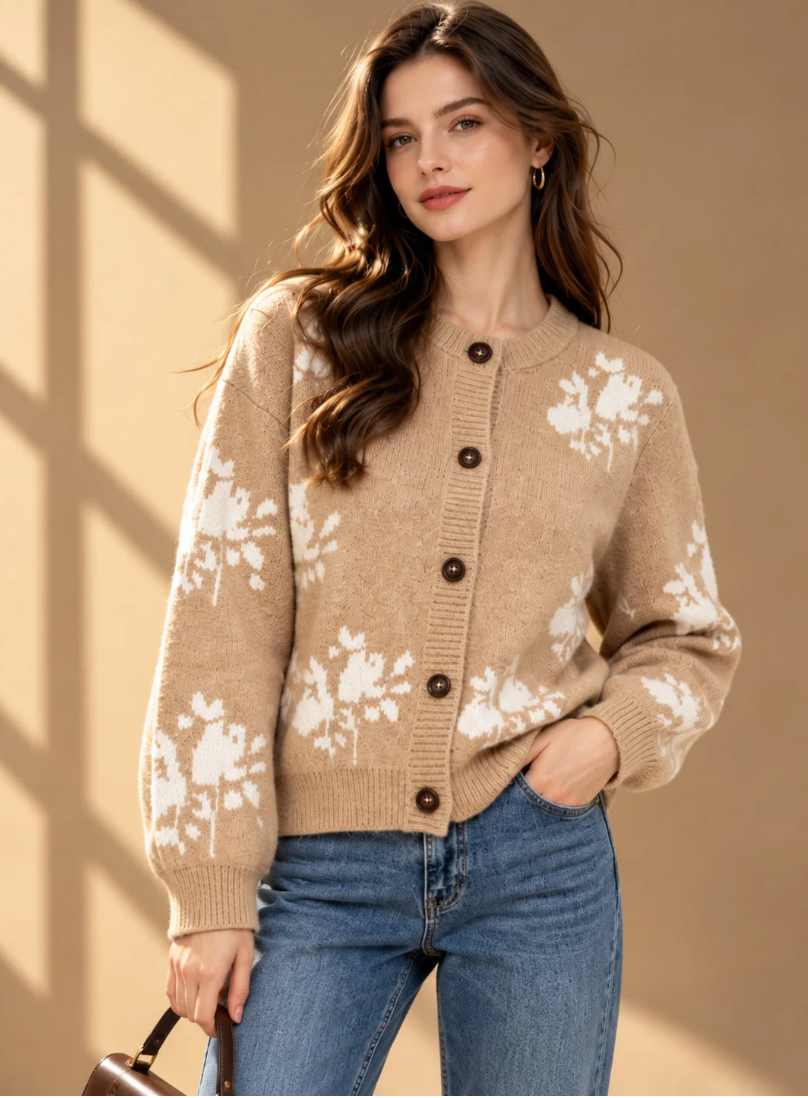 CARDIGAN LAVORATO A MAGLIA CON MOTIVO FLOREALE