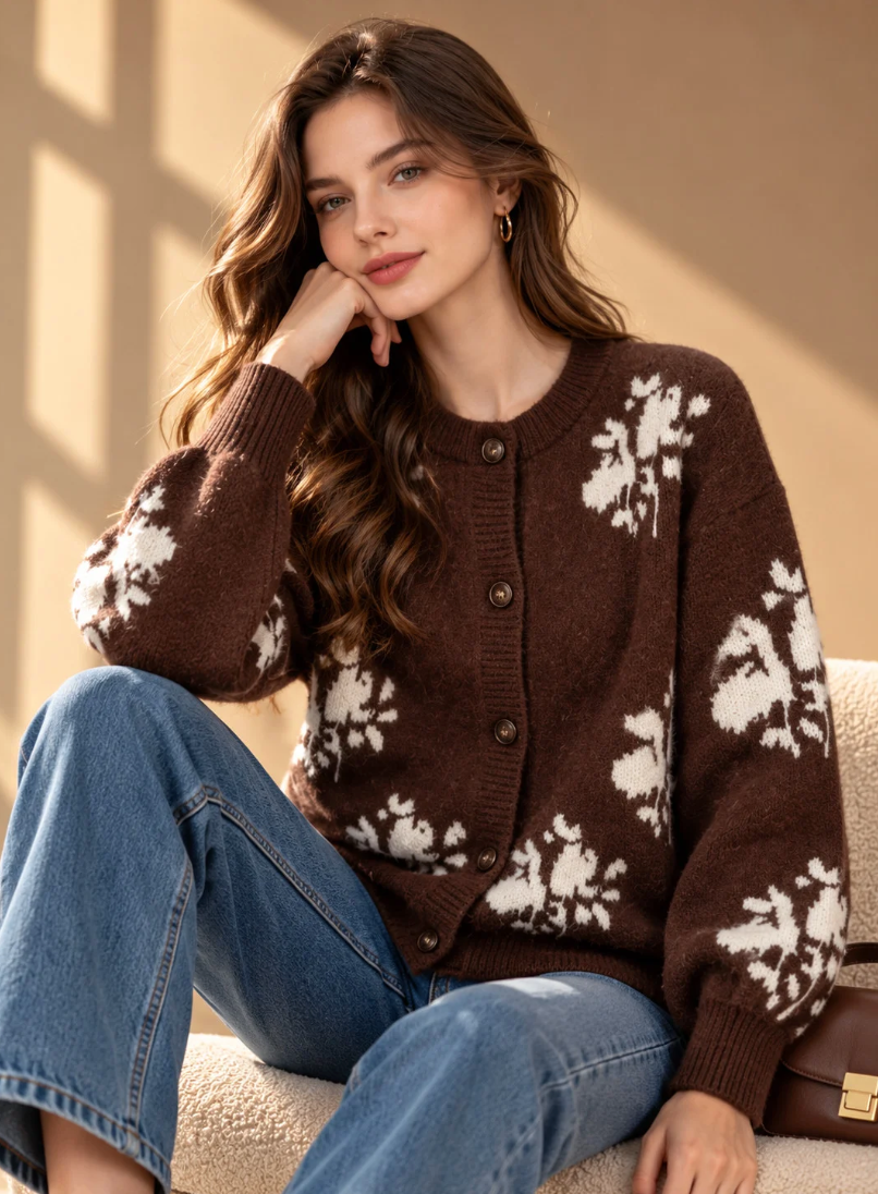 CARDIGAN LAVORATO A MAGLIA CON MOTIVO FLOREALE