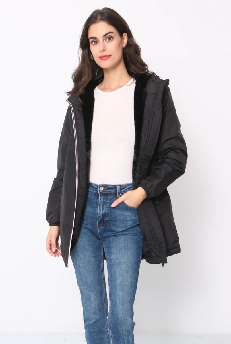 Parka imbottito con interno in pelliccia e zip