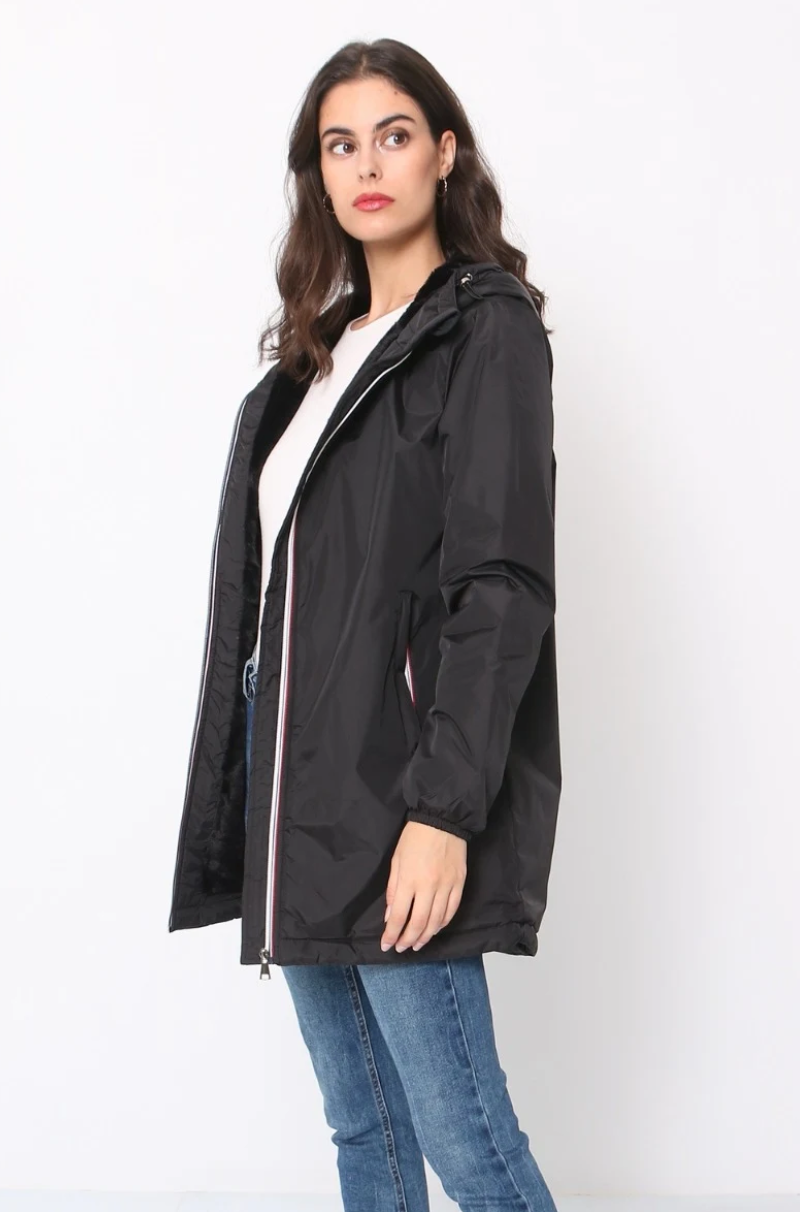 Parka imbottito con interno in pelliccia e zip