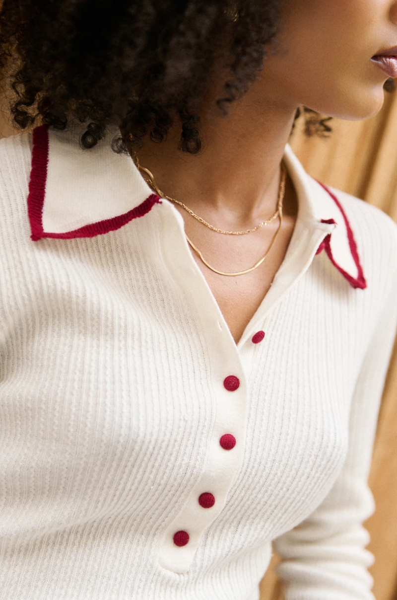 POLO LANA E COTONE CON BORDINO ROSSO